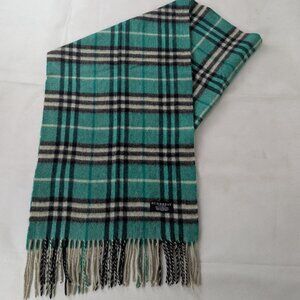 Burberry London 100% Cashmere Classic Nova Check Green Scarf Made In England